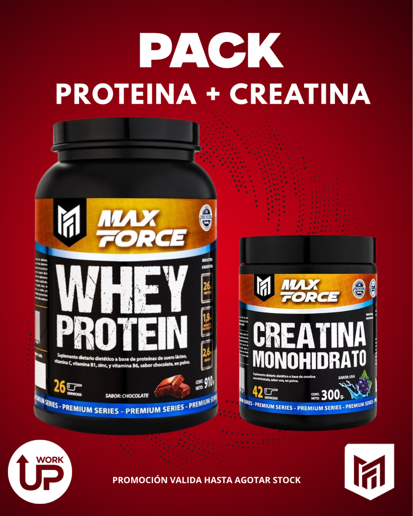 PACK PROTEINA WHEY 910g + CREATINA 300GRMS MAX FORCE