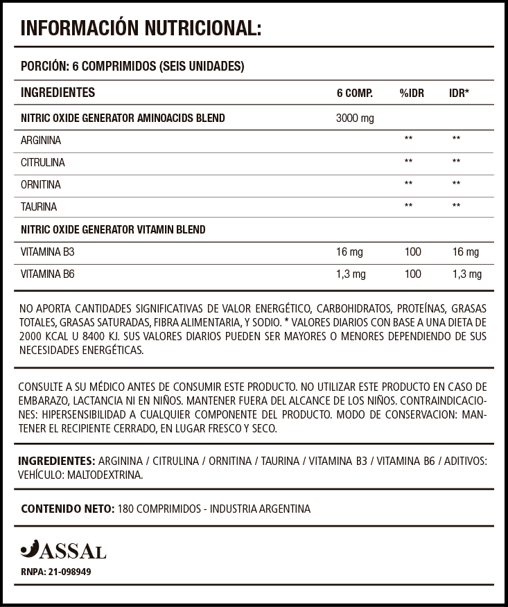 OXIDO NITRICO GENERATOR 180 COMP NUTRILAB