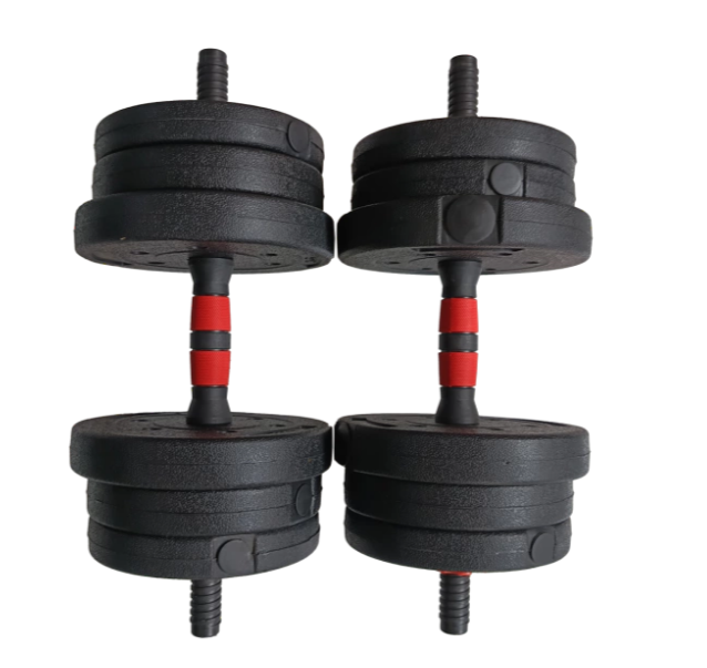 SET-MD20 Set 2 mancuernas 25mm de diámetro c/topes a rosca pvc + 20kg discos pvc (4 x 1,25kg + 4 x 1,5kg + 4 x 2kg)