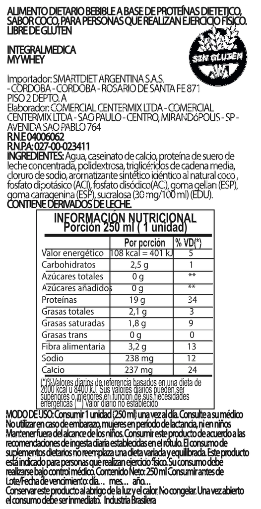 MY WHEY PROTEINA LISTA 250ML INTEGRAL MEDICA