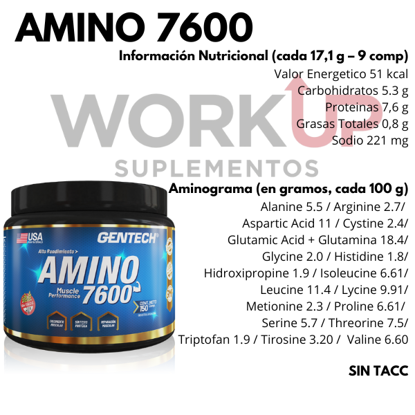 COMBO CREATINA 250 GRMS + AMINO 7600 150 COMP GENTECH (ENVIO GRATIS)