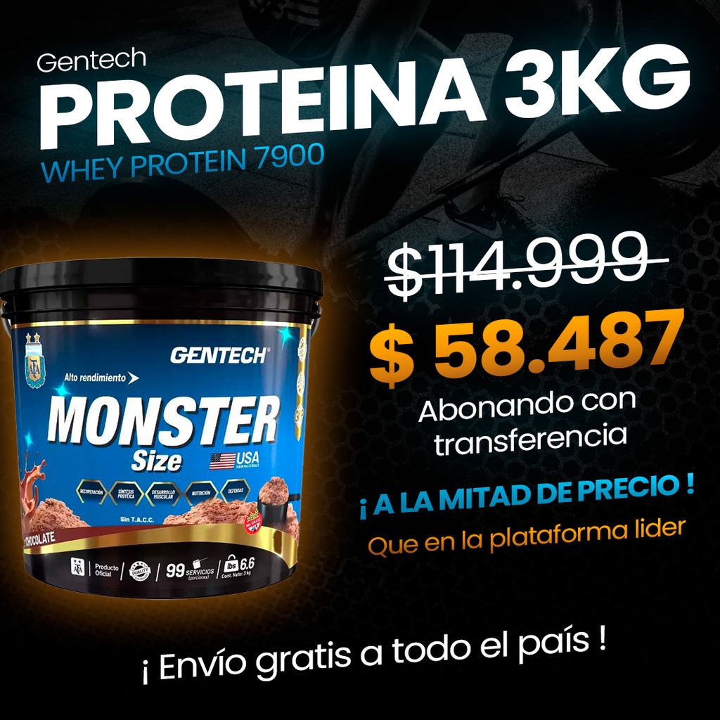 PROTEINA WHEY PROTEIN 7900 X 3kg MONSTER SIZE GENTECH