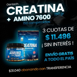 COMBO CREATINA 250 GRMS + AMINO 7600 150 COMP GENTECH (ENVIO GRATIS)